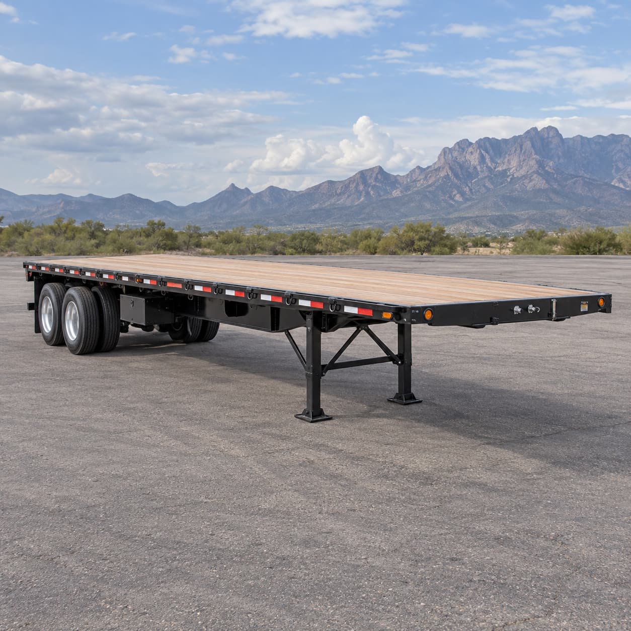 Remolque tipo plataforma de Trailer Point cargado y amarrado